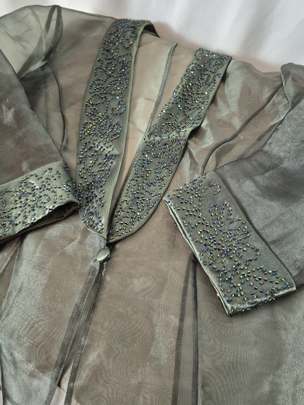 Alex Evenings Y2K Metallic Green Satin Gown w/ Matching Jacket - Vtg 14 / Mod 10 - Picture 8 of 16